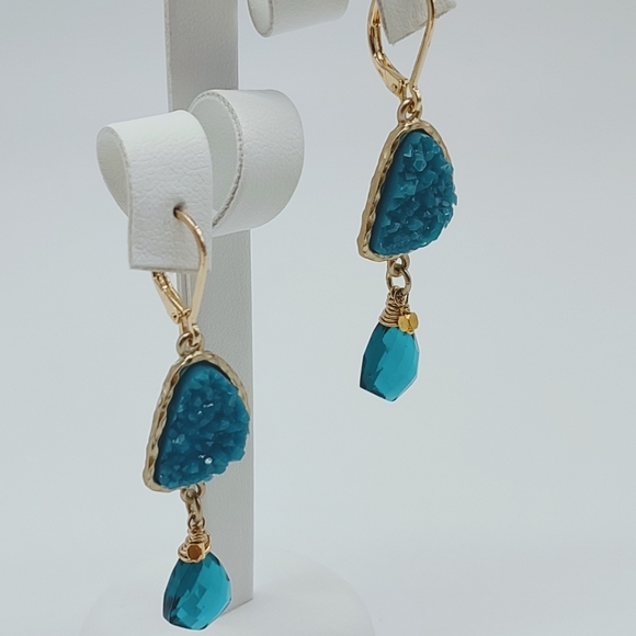 Sterling Silver Vermeil Teal Quartz Drop Earrings - Picture 10 of 10